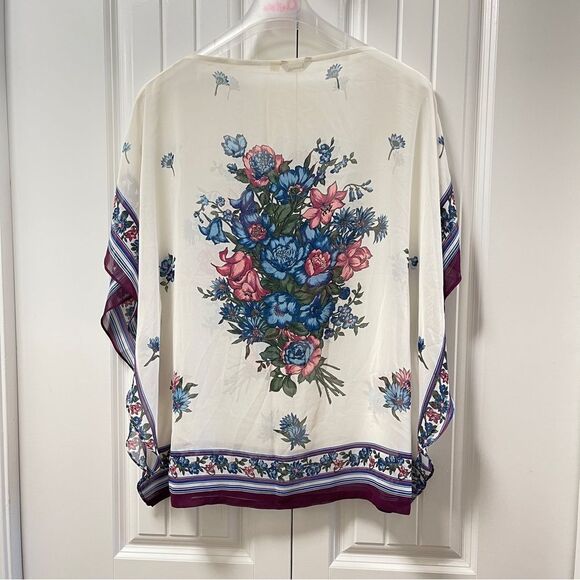 Vintage Silk Poncho Blouse / Kimono Tunic From Italy - Picture 5 of 10